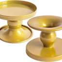 Table Gold Candle Holders Set of 2 | Reversible Metal Candle Stand for Pillar & Taper Candles | Stylish Tabletop Candle Tray for Home Dcor, Weddings & Special Occasions (Gold)