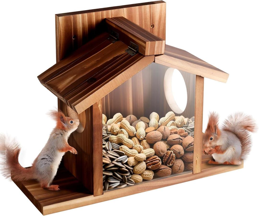 Squirrel Feeders for Outside, Squirrel House for Outdoor - Chipmunk Feeder, Squirrel Food for Backyard Squirrels Hold Corn & Corn Cob & Peanuts (Brown)