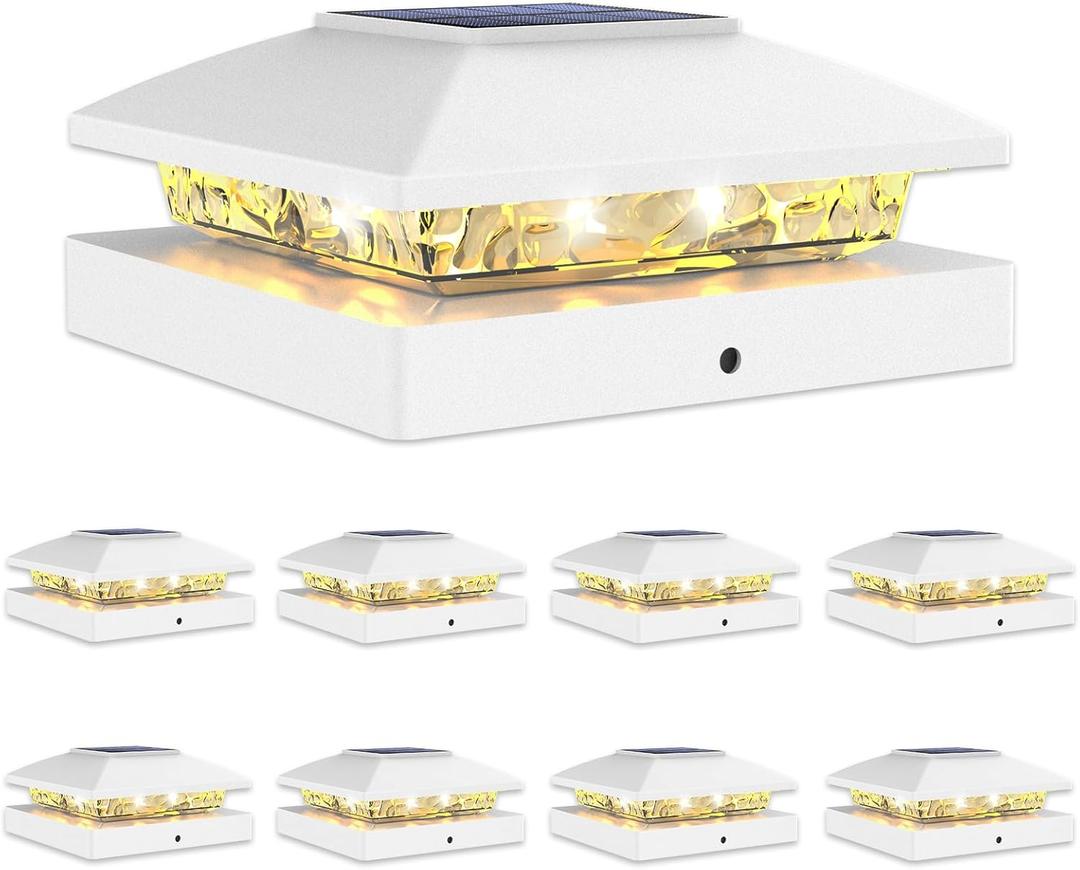 VOLISUN 4x4 Solar Cap Light 8pack, Solar Fence - Post Lights Outdoor Waterproof for Wood/Vinyl, White Deck Cap Light Solar Powered with Warm White for Garden/Patio/Porch