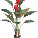 Artificial Bird of Paradise Plant, 4FT Faux Tropical Palm Tree with Ginger Flower, 48Inch Curcuma Alismatifolia Flower Plant