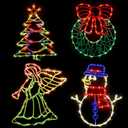 Christmas Window Silhouette Lights Decorations Pack of 4 Lighted Snowman, Trumpeting Angel, Wreath, Christmas Tree Christmas Window Lights with 50 Bulbs for Holiday Indoor Wall Door Glass Decorations