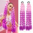 LyoRuSi 22 Inch Colored Bubble Ponytail Extensions, 2 Pcs Lightweight Colored Hair Extensions for Women Bubble Ponytail Extension with Hair Tie (Pink/Purple#)