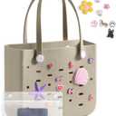 BAGSMART Beach Bag for Women, Water-resistant Rubber Tote Bag, Sandproof Vacation Essentials for Summer Swim Cruise Pool