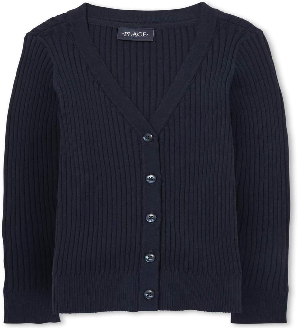 The Children's Place Girls' Uniform Ribbed Boyfriend Cardigan (Blue, L)