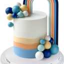 Rainbow Cake Topper with Colorful Balls Cake Decorations for Rainbow Theme Baby Shower Girls Boys Birthday Wedding Party Decorations (Blue)