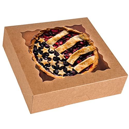 Tcoivs 7-Pack Pie Boxes 10" x 10" x 2.5", Bakery Boxes with Window, Auto-Popup Cookie Boxes for Muffins, Donuts and Pastries (Brown)