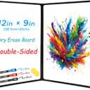 Double-Sided White Board 12x9 inch - Ultra-Thin 0.3" Portable Dry Erase Board with 3 Markers & Anti-Ghosting Surface | Magnetic-Ready | Foldable for Office, School, Travel, Homeschool (Black)