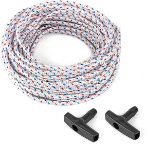 High Strength Recoil Start Rope Replacement for Chainsaws, Lawn Mowers, Gas or Diesel Engines - 50 feet with 2 Universal Handles Compatible with Briggs & Stratton, Husqvarna, STIHL