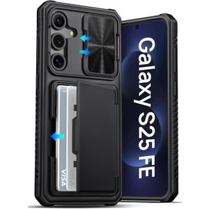 ATATOO for Samsung Galaxy S25 FE Case Wallet, Built-in Card Holder (3-5 Cards) [RFID Blocking] & Slide Camera Cover, Military Grade Protection, Rugged Phone Case for Galaxy S25 FE 6.7" 2025, Black