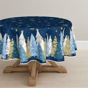 Horaldaily Christmas Tablecloth 60x60 Inch Round, Christmas Trees Blue Grey Washable Seasonal Table Cover for Party Picnic Dinner Decor