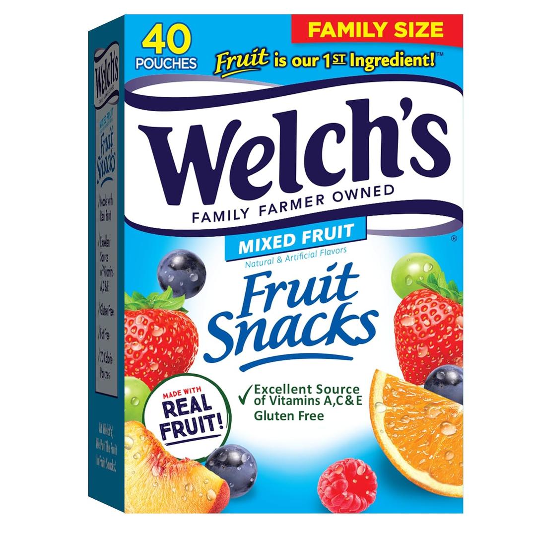 Welch's Fruit Snacks, Mixed Fruit Snack Box, Gluten Free, 0.8oz Snack Packs (Pack of 40) (EXP 04/01/25)