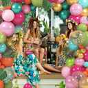158Pcs Tropical Balloon Arch Garland Kit, Hawaiian Luau Aloha Flamingo Party Decorations Olive Green Hot Pink Orange Rose Gold Confetti Balloons Palm Leaves Birthday Baby Shower Summer Beach Supplies