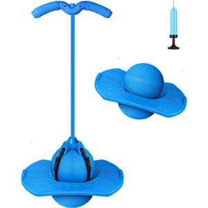 Pogo Jumper with Handle and Ball Pump, High Jump Toy Bounce Jump Trick Board Pogo Bouncing Ball Safe and Fun Pogo Stick for Kids Boys Girls and Adults (Blue)