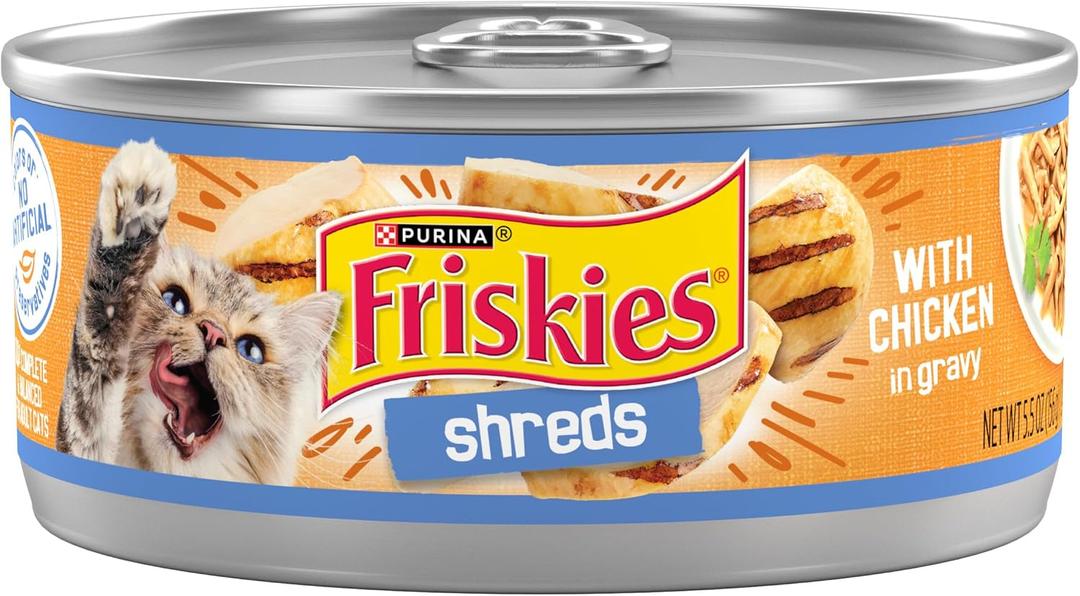 Purina Friskies Shreds With Chicken in Wet Cat Food Gravy - (Pack of 24) 5.5 oz. Cans, Best By: 09/27