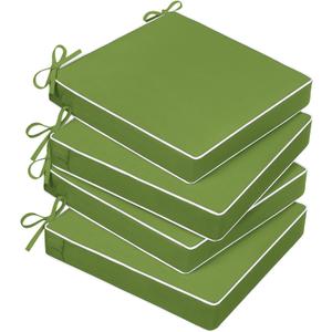Basic Beyond Outdoor Chair Cushions for Patio Furniture, Waterproof Outdoor Seat Cushions Set of 4 19 x 19, Patio Chair Cushions Set of 4 with Ties and Handle, Grass Green/White