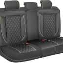 MotorBox Faux Leather Rear Bench Seat Cover  Semi-Universal Fit for Cars, SUVs & Trucks  Napa Style Back Seat Protector with Cushioned Design  Durable, Stylish Interior Upgrade (Black, Beige)