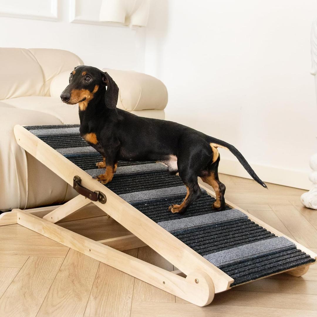 Dog Ramp for Bed, Dog Bed Ramp Grey, Dog Ramp for Car Rugged, Pet Ramp for Bed, Folding Portable Wooden Pet Ramps, for Small & Large Dogs & Cats (Gray)