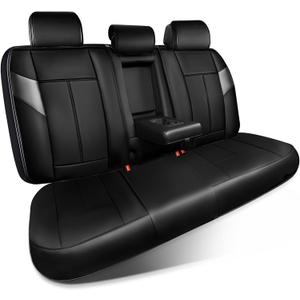 CAR PASS Nappa Leather Back Seat Cover, Waterproof Bench Rear Seat Cover, Breathable Back Row Protector Luxury Cushioned, XL-L-M Size Universal Fit for Cars SUV Pick-up Truck Sedan(Black Charcoal)