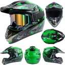 Youth Kids Dirt Bike Helmet Full Face Helmets,Motorcycle Helmets for Boys and Girls 8-14,Includes (Gloves Goggles Mask) 4Pcs Set,Motocross Bike Helmet for Off-Road ATV BMX MX,DOT Approved (Green,M)