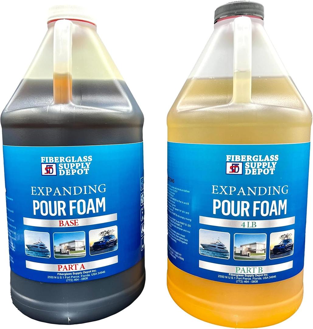 Fiberglass Supply Depot 4 Lb. Density Expanding Pour Foam, 2 Part Polyurethane Closed Cell Liquid Foam for Boat and Dock Flotation, Soundproofing, Filling Voids, and Insulation (1 Gallon Kit)