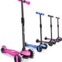 6KU Scooter for Kids Ages 3-10 with Flash Wheels, Kids Scooter 4 Adjustable Height, Toddler Scooter Extra-Wide PU LED Wheels, 3 Wheel Scooter for Kids for Girls & Boys Learn to Steer (1 Pack, Pink)