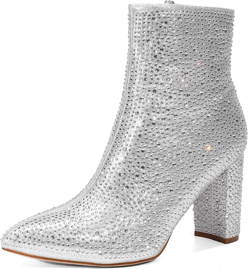 DREAM PAIRS Women's Chunky Heel Ankle Booties Pointed Toe Short Boots (8)