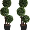 Artificial Topiaries Ball Tree Outdoor, 3ft Fake Topiary Triple Ball Boxwood Trees(2 Pieces), Faux Shrubs Plants Potted Green Decorative Indoor Porch or Garden35inch
