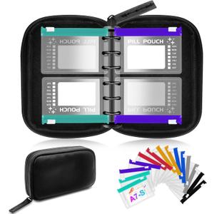 Timueetech A7 Waterproof Pill Organizer with 14 S Zippered Pill Pouches for A7 Binder, Small BPA-Free Weekly Medicine Organizer, Color-Coded Reusable Travel Pill Storage System