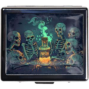 7 Days Chromed Shiny Silver Pill Organizer with Mirror Inside Has 8 Separate Compartments Rectangle Cute Travel Pill Organizer for Purse 7 Days (Skull Poison)