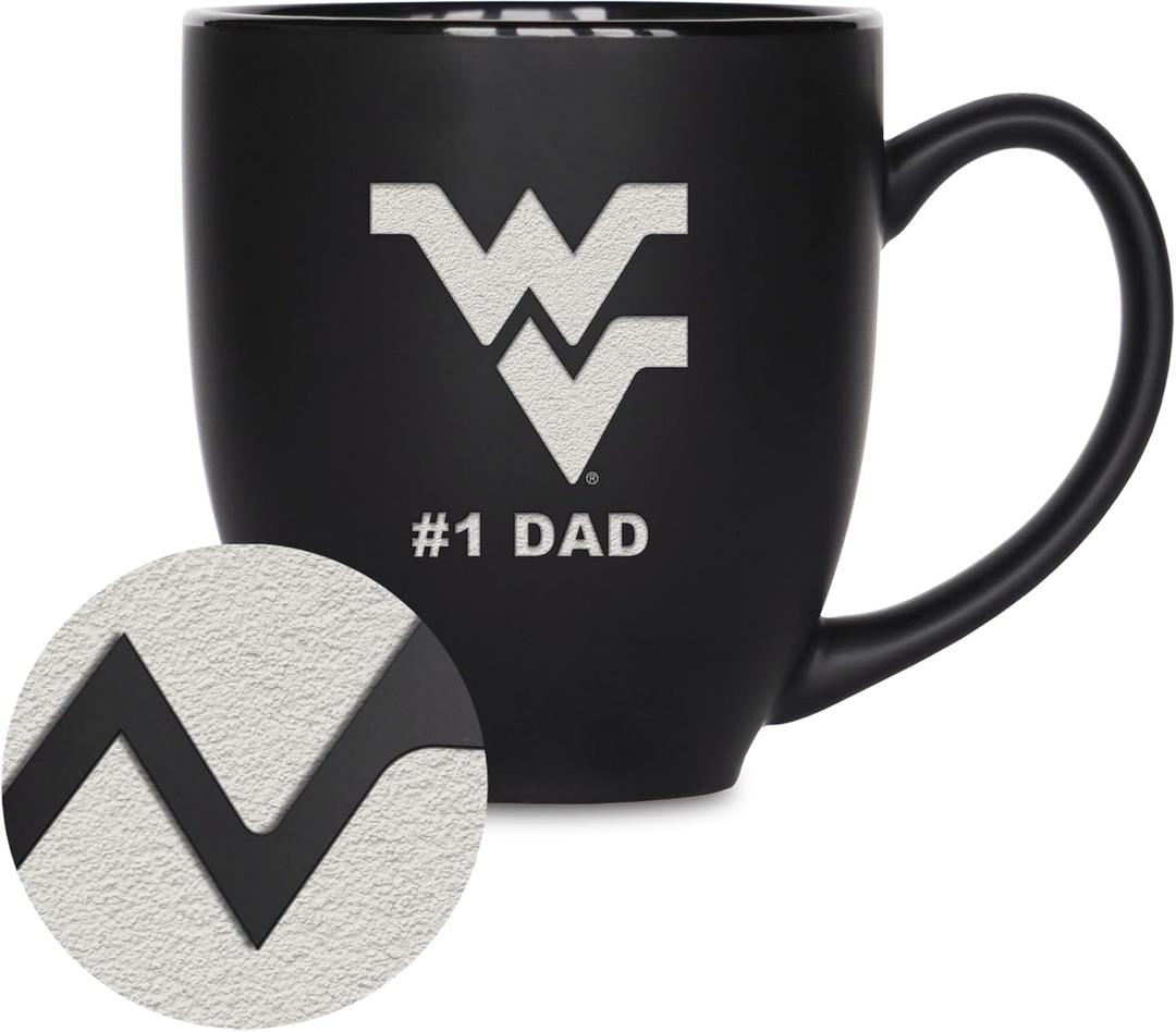Rico Industries NCAA #1 Dad 15oz Laser Engraved Matte Black Ceramic Bistro Mug - for Hot or Cold Drinks