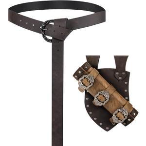 Jigglyjoo Adjustable Medieval Sword Belt Frog, Viking Sword Holster, Renaissance Belt for LARP, Knights & Pirate Cosplay (Brown)