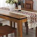 Lace Floral Embroidery Table Runner, Polyester Rectangle Transparent Dresser Scarf for Home Dining Room Tabletop Decoration, 16 x 78 Inches, Beige