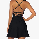 QINSEN Womens Two Pieces Tennis Dress with Shorts Workout Open Back Active Golf Dresses. Small