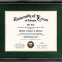 GraduationMall 11x14 Diploma Frame with Green over Gold Mat or Display 15x18 Certificate without Mat,Solid Wood & Tempered Glass,Glossy Black Finish with Gold Trim