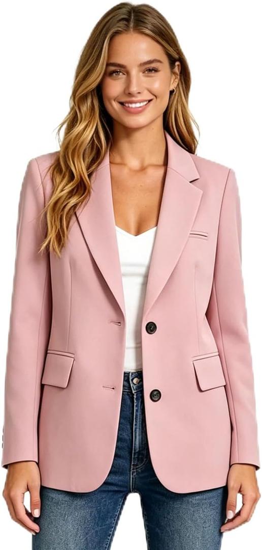 Womens Casual Blazer Open Front Long Sleeve Suit Jackets Work Office Outfits (Pink, L)
