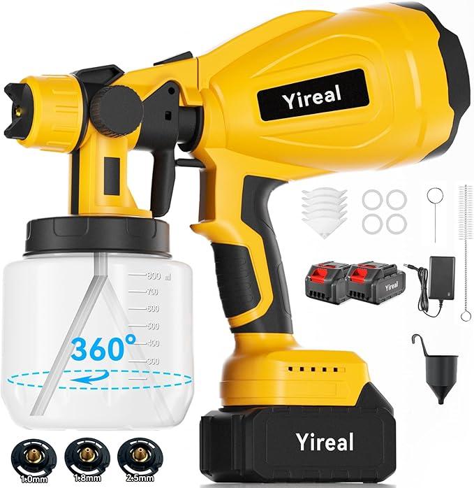Cordless Paint Sprayer with Battery Powered,Spray Paint Gun with 2 of 2000mAh 2 of 800ML Containers 3 Copper Nozzles, Electric Paint Sprayer Gun for House Painting Furniture Cabinets Fence Wall Hom