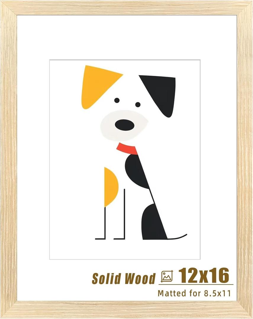 LUCKYLIFE 12x16 Picture Frame Natural Solid Wooden Photo Frames Diamond Art Painting for Wall, Display 8.5x11 with Mat or 12x16 Without Mat, 1 Pack