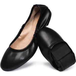 LM Women's Ballet Flats Round Toe Slip On Flats Shoes Casual Dress Shoes Foldable Portable Travel Ballet Flat, Black, Size 6