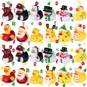 Sratte 24 Christmas Rubber Duck Bulk, Mini Santa Rubber Duck Bath Toys Assorted Xmas Party Decorations for Christmas Party Favors Stocking Stuffers Gifts for Coworkers Class (Lovely Style)