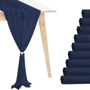 12 Pack Navy Blue Table Runner 10ft Romantic Chiffon Table Runner for Wedding Baby Shower and Birthday Party Cake Table Decorations(120 x 12 in)