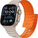 Magnetic Sport Band for Apple Watch Ultra/2/3 Band 49mm 45mm 46mm 44mm 42mm 41mm 40mm 38mm for Apple Watch Bands for Men,Silicone Link Loop Wristband Strap iWatch Series 11 10 9 8 7 6 5 4 3 se 2nd 3nd (02-starlight orange)