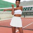 Tennis Skirts for Women Pleated Athletic Skort High Waisted Golf Skirts with Shorts Pocket Athletic Running Activewear (White)
