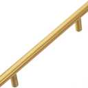 701-128BB Brushed Brass Modern Gold Cabinet Pulls Long Solid Euro Style T Bar Kitchen Cabinet Handles- 5 inch (128mm) Hole Centers- 25 Pack