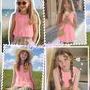 Ficerd Girls' Tank Tops Kids Summer Sleeveless Tunic Pleated Loose Shirt Dressy Crew Neck Casual Cute Blouses 5-14 Years (Pink)