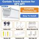 Ceiling Curtain Track, Heavy-Duty Curtain Tracks Ceiling Wall Mount for Curtains Ceiling Mounted Curtains Rod Track System with Roller Hooks Sliding Curtains Tracks Rails Set, White (6FT-9FT)