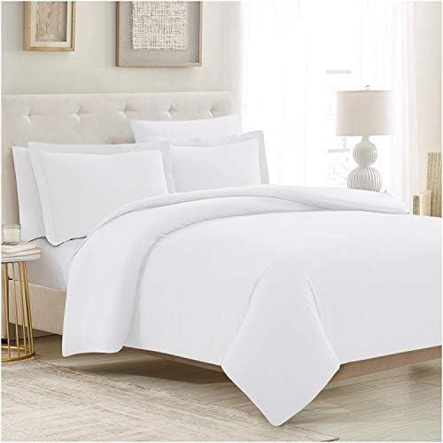Mellanni Duvet Cover Set - 5 PC Iconic Collection Bedding Set - Hotel Luxury, Extra Soft & Cooling - Microfiber - Button Closure and Corner Ties (Oversized King, White)