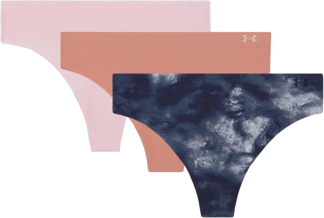 Under Armour Women's 3-pack Pure Stretch No Show Thong Underwear, All-day Comfort & Ultra-soft Fit (Large, Canyon Pink)