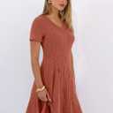 ANRABESS Womens Summer Dresses Casual Short Sleeve Ribbed Knit V Neck Swing A-Line 2026 Spring Vacation Tunics Short Dress (S)