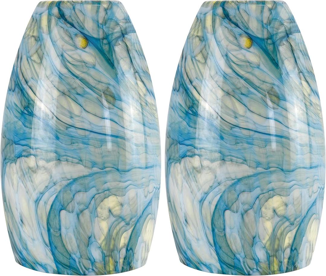 2 Pack Ink-blue Oval Glass Lamp Shade,7.8in Height,4in Diameter,1.57in Fitter,Hand Blown Art Light Fixture Glass Lamp Shade Replacement for Pendant Light Shades Only,Mini Chandelier Shades - by GO&SO