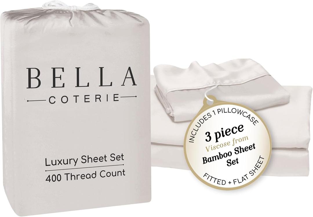 Bella Coterie Luxury Bamboo Viscose Twin Size Sheet Set | 100% Organically Grown | Ultra Soft | Cooling for Hot Sleepers | 18" Deep Pocket [Vanilla Cream]